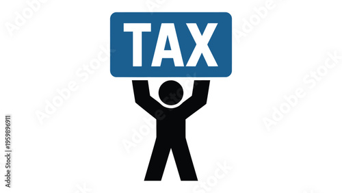 Tax concept illustration with businessman holding tax sign financial obligation payment deadline accounting and taxation concept minimal design