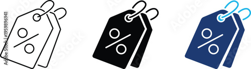 Price tag icon showing discount percentage and professional retail promotion. Professional illustration for e-commerce sales, seasonal shopping offers, and clearance marketing campaigns.