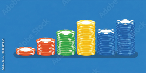 Stacked Poker Chips Growth Concept with Colorful Casino Tokens Representing Investment Profit Increase Financial Success and Gambling Wealth Illustration