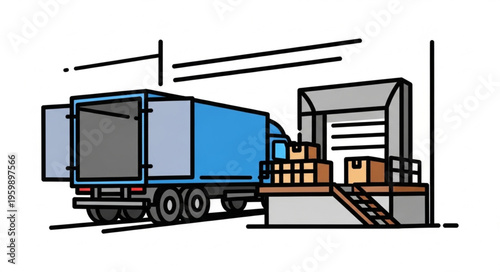 Truck unloading cargo at a loading dock.