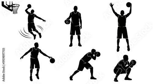 Basketball Player Silhouettes: Action Poses Collection