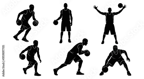 Basketball Player Silhouettes: Dynamic Actions and Poses Collection