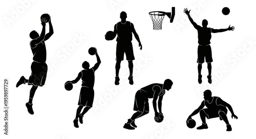 Basketball Players Silhouette Collection: Action Poses