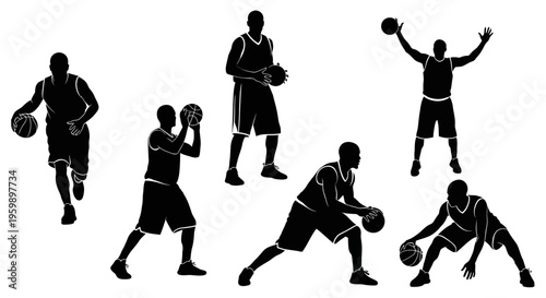 Basketball Player Silhouettes: Dynamic Poses of Athletes in Action