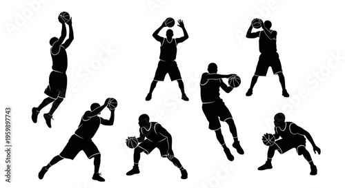 Basketball Player Silhouettes Collection: Dynamic Poses of Athletes in Action