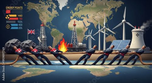 Tug of War - Fossil Fuels vs. Renewable Energy, a Global Struggle.