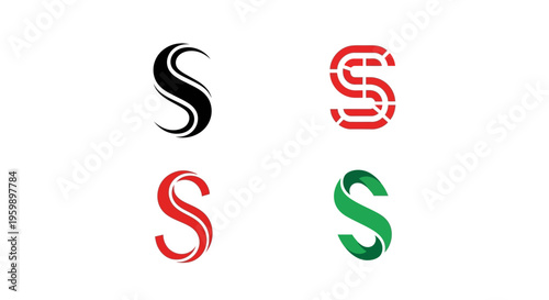 Photos Collection of Four Stylized Letter S Logos in Various Colors and Designs