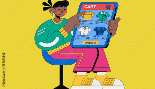 Person Holding Tablet Displaying Online Shopping Cart With Clothing