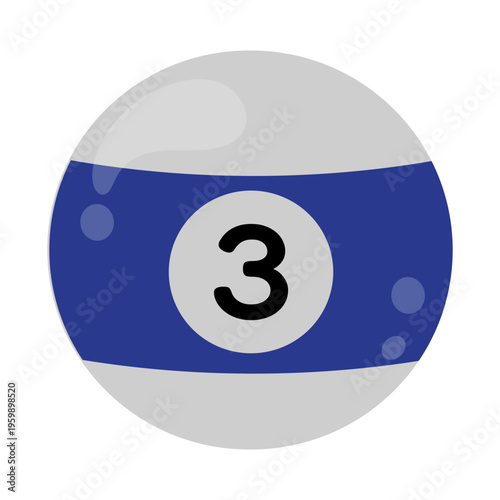 A close-up illustration of a blue and white pool ball numbered three.