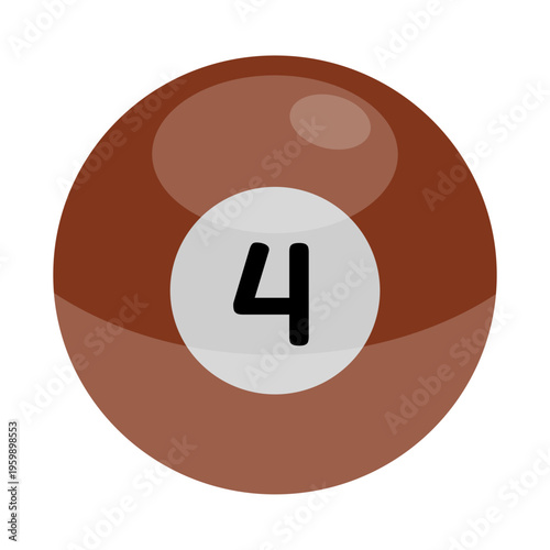 A close-up view of a brown pool ball with the number 4 on it