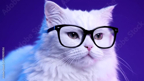White Cat Wearing Black Glasses.