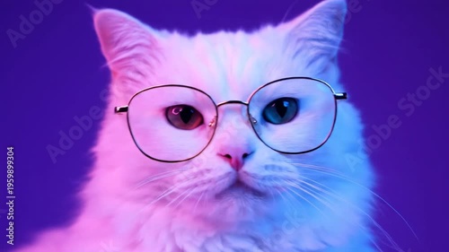 White Cat Wearing Round Glasses.