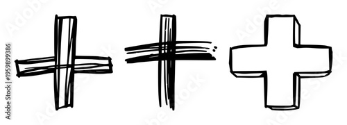 Plus sign icon set with simple line art featuring icons, symbols, design with minimalist and graphic and vector illustration