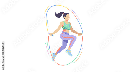 Young Woman Energetically Skipping Rope for Fitness.