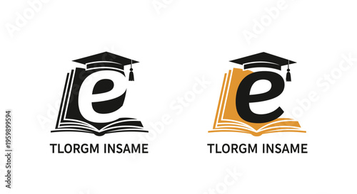 E-learning logo with graduation cap and open book design.