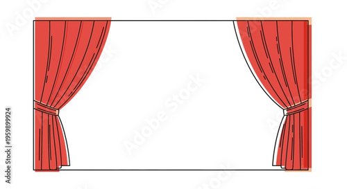 Red curtains tied back on a rod.