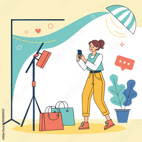 A woman taking a photo of a product with her smartphone