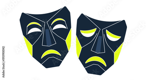 Theatrical masks with sad expressions.