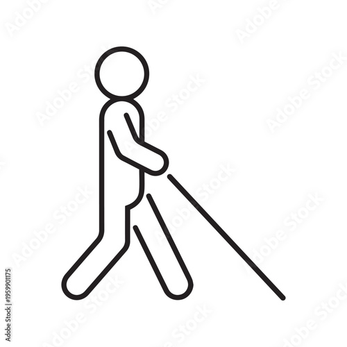 Blind handicap man with help stick, sign disability on vision. Health eyes problems. Disabled person. Vector line icon
