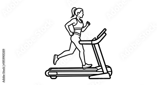 Woman Exercising on Treadmill - Fitness and Cardio Workout Illustration.
