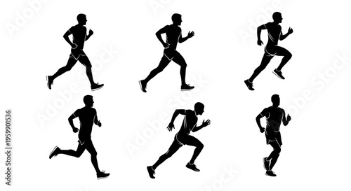 Runner Silhouettes: Dynamic Motion Sequence of Athletic Male Jogging