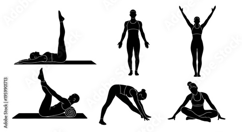 Yoga Poses Silhouette Set: Fitness, Wellness, Body Care