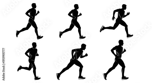 Runner Silhouette Sequence: Six Stages of a Marathon Runner's Gait