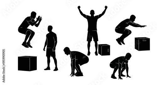 Fitness Silhouette Set: Box Jump and Squat Exercise