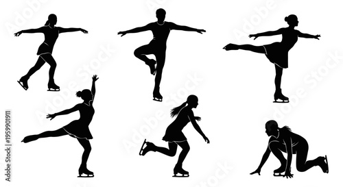 Figure Skating Silhouettes: Diverse Poses of Athletes on Ice