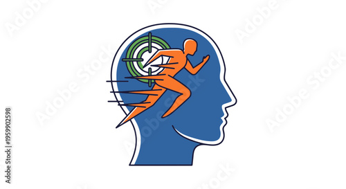 Mind Performance Illustration with a Runner Achieving Goals and Focused on Success