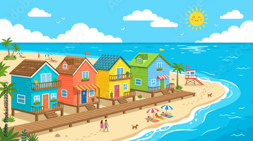 Colorful Beach Houses on a Sunny Day