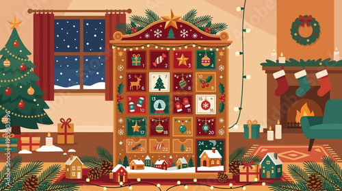 Cozy Christmas Interior with Advent Calendar