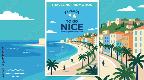 Nice Travel Poster Vibrant Beachfront Cityscape