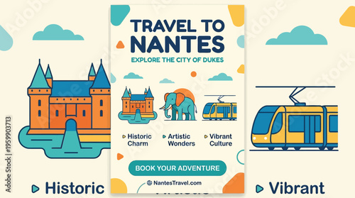 Colorful Travel Poster Promoting Travel to Nantes France