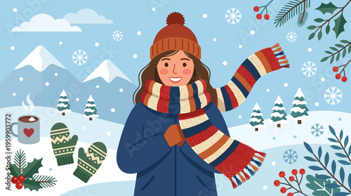 Woman Enjoying Winter Outdoors in Snowy Landscape