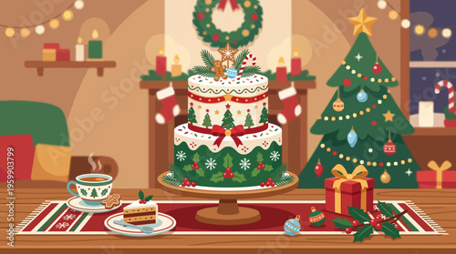Festive Christmas Cake Display in a Cozy Room