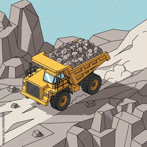 Heavy-duty dump truck hauling rocks on a construction site.