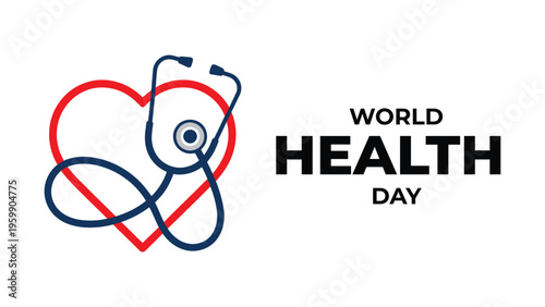World health day minimalist line art heart stethoscope medical symbol healthcare awareness global wellness concept modern clean illustration