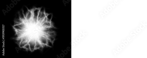 Fotografía Bright white lightning bolt explosion with electric sparks on transparent backgr