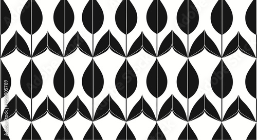 A seamless pattern of black teardrop shapes on a white background