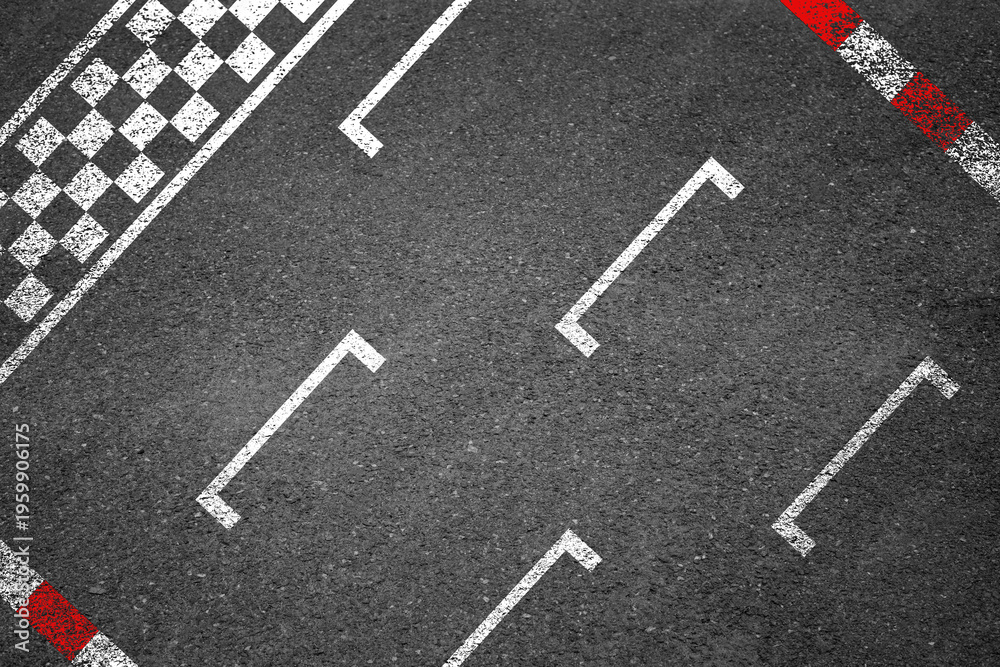 Obraz premium Aerial top view grid start, Start of track, Racing asphalt road