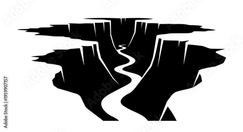 Quadro su tela Dramatic canyon landscape with a winding river stark black silhouette