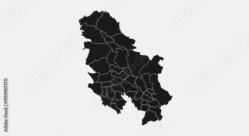 Serbia Map Silhouette with Administrative Divisions on Gray Background
