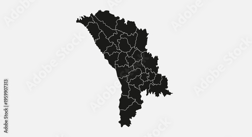 Moldova Map Silhouette with Administrative Divisions, Black and White Vector Illustration