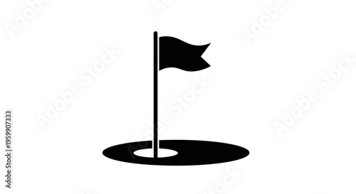 A simple black flag on a pole above a hole silhouette