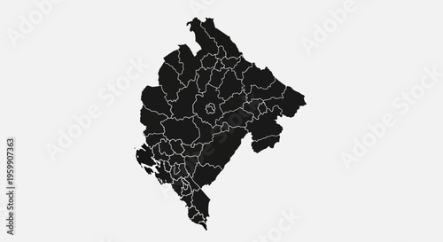 Montenegro Map Silhouette with Administrative Divisions