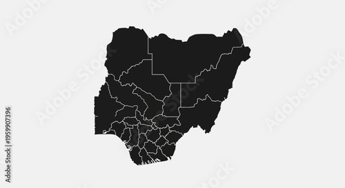 Nigeria Map Outline Silhouette with Internal State Borders