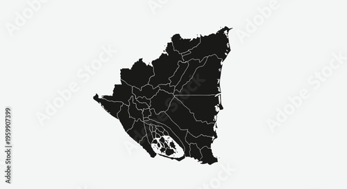 Nicaragua Map Silhouette with Internal Divisions and Lake Nicaragua