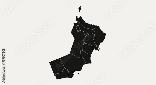 Oman Map Outline - Black Silhouette on Light Background, Administrative Divisions