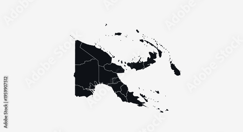Papua New Guinea Map Outline Black Silhouette Isolated on White Background